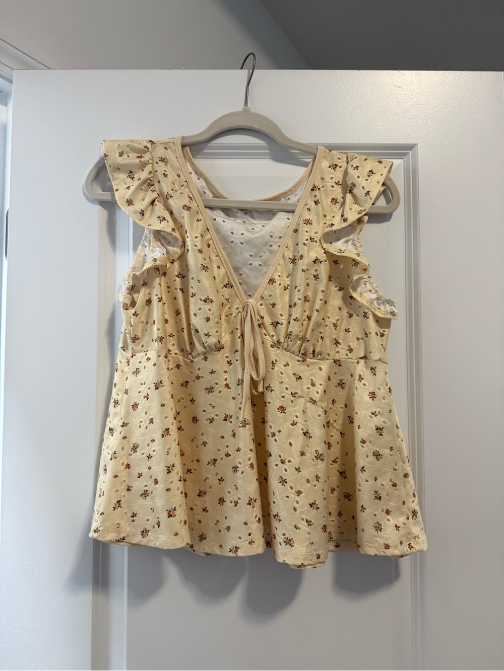 Women's Yellow Floral Tie-Front Ruffle Top